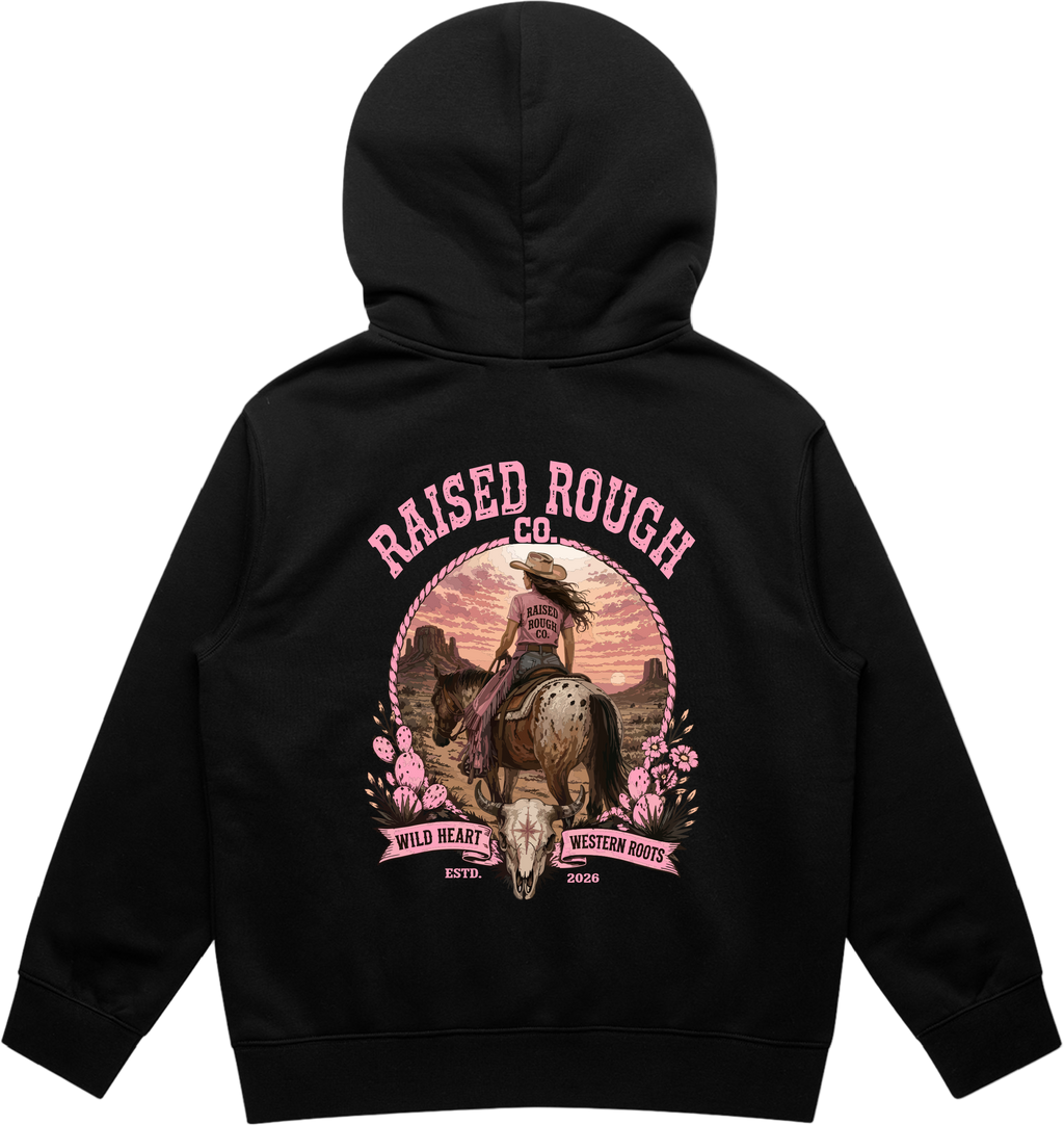 Kid's  Raised Rough Co. Relaxed Hood – Black/Cowgirl