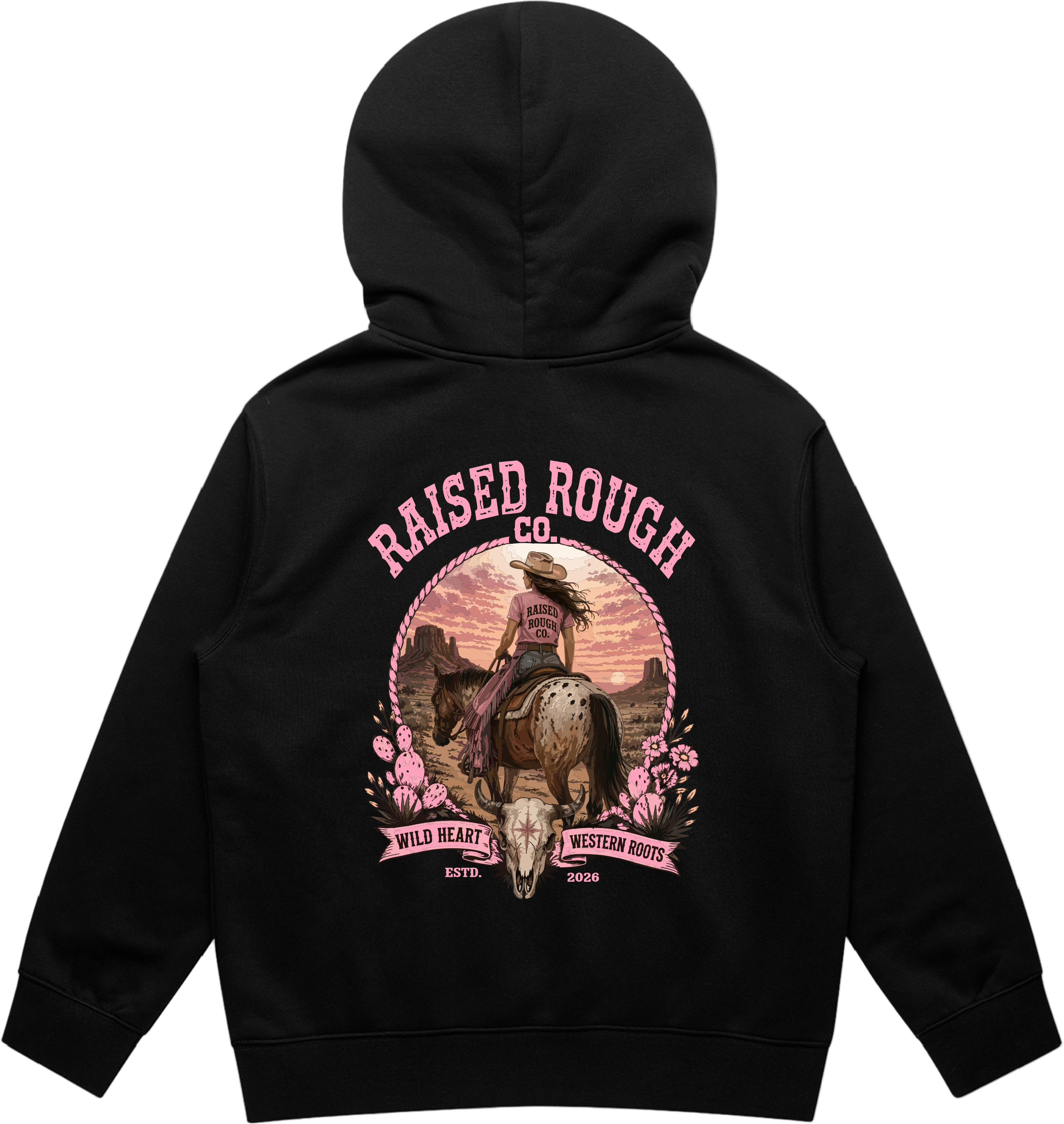 Kid's  Raised Rough Co. Relaxed Hood – Black/Cowgirl