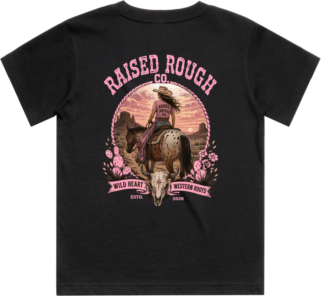 Kid's Raised Rough Co. Tee Black/Cowgirl