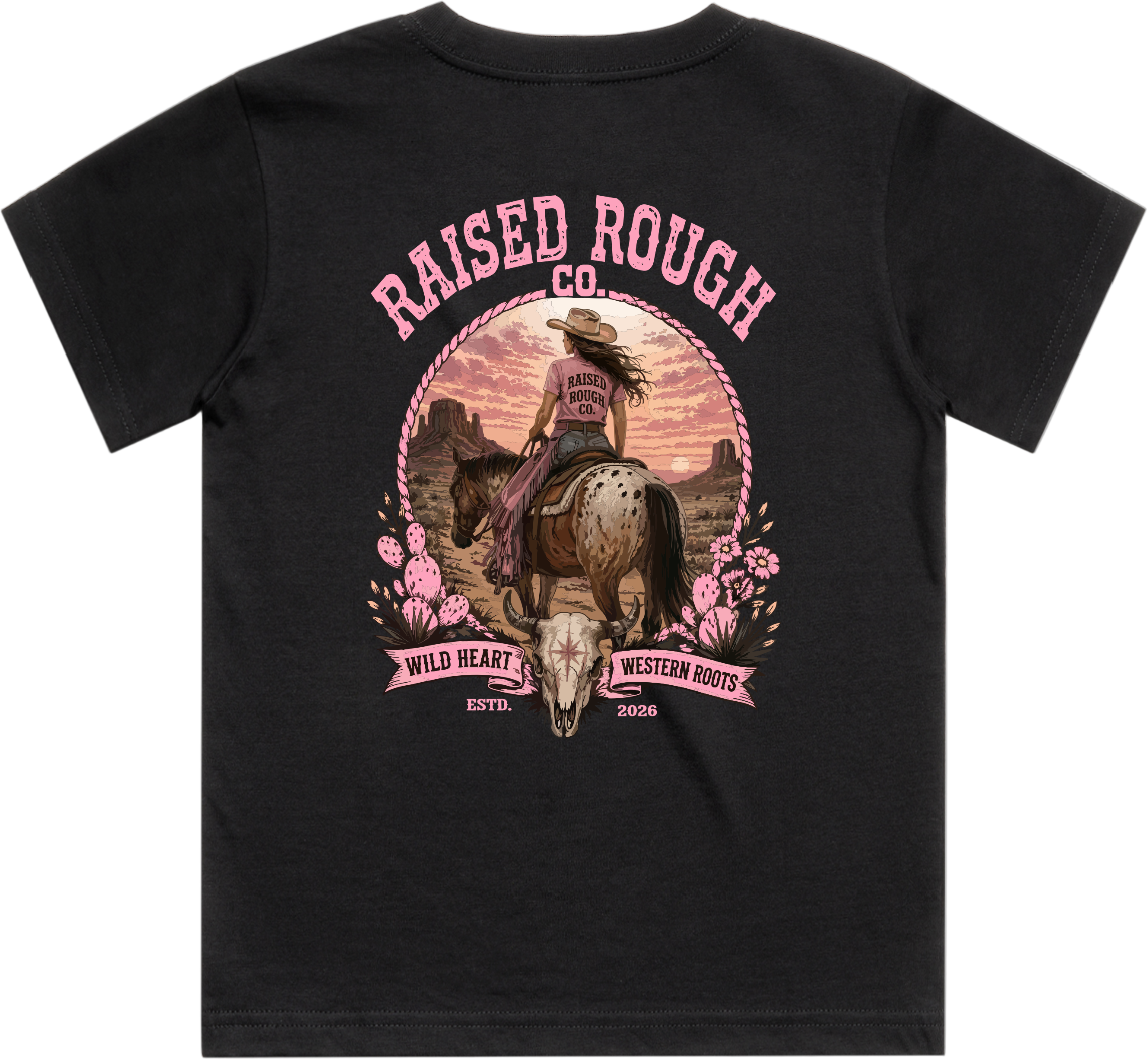 Kid's Raised Rough Co. Tee Black/Cowgirl