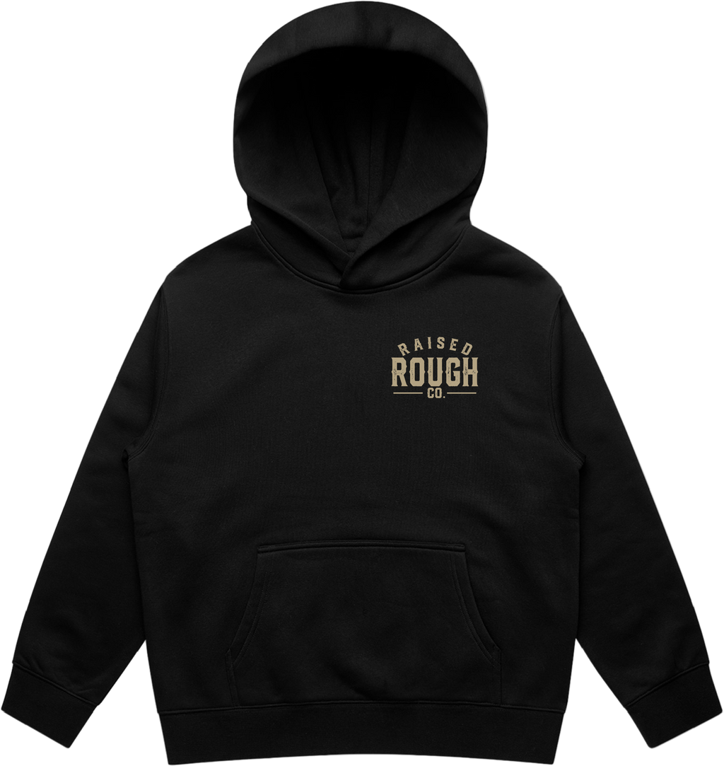 Kid's Raised Rough Co. Relaxed Hood – Black/Sand