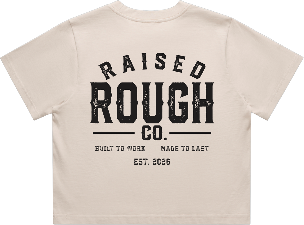 Women's Raised Rough Co. Crop Tee - Bone/Black