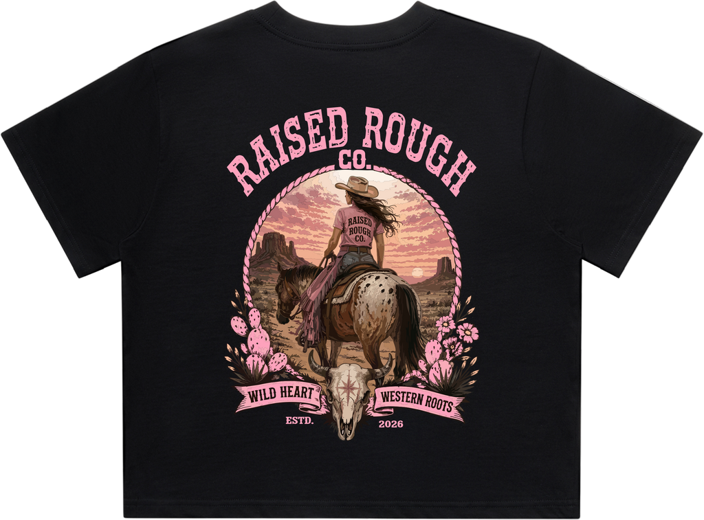 Women's Raised Rough Co. Crop Tee - Black/Cowgirl