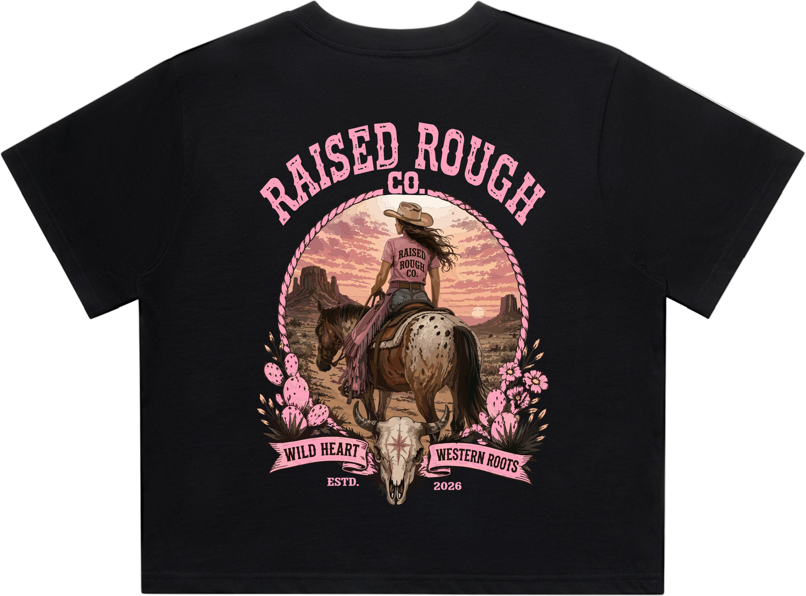 Women's Raised Rough Co. Crop Tee - Black/Cowgirl
