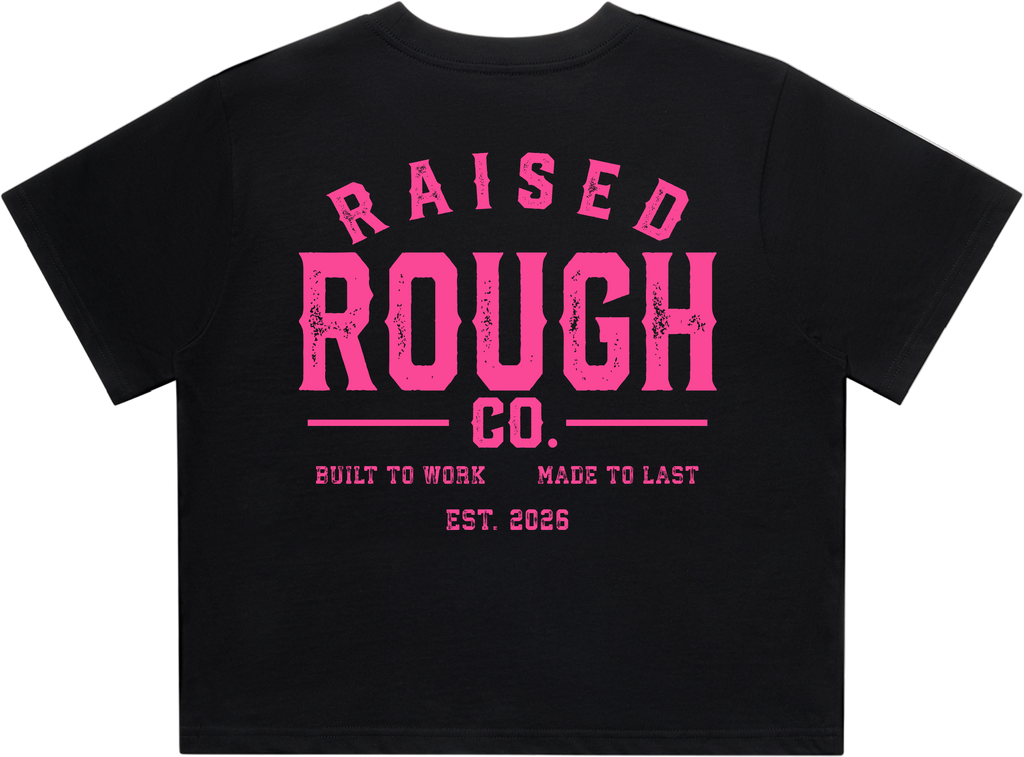 Women's Raised Rough Co. Crop Tee - Black/Pink