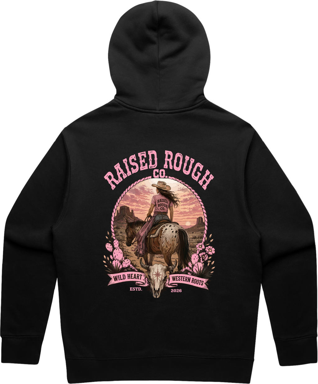 Unisex Raised Rough Co. Relaxed Hood – Black/Cowgirl