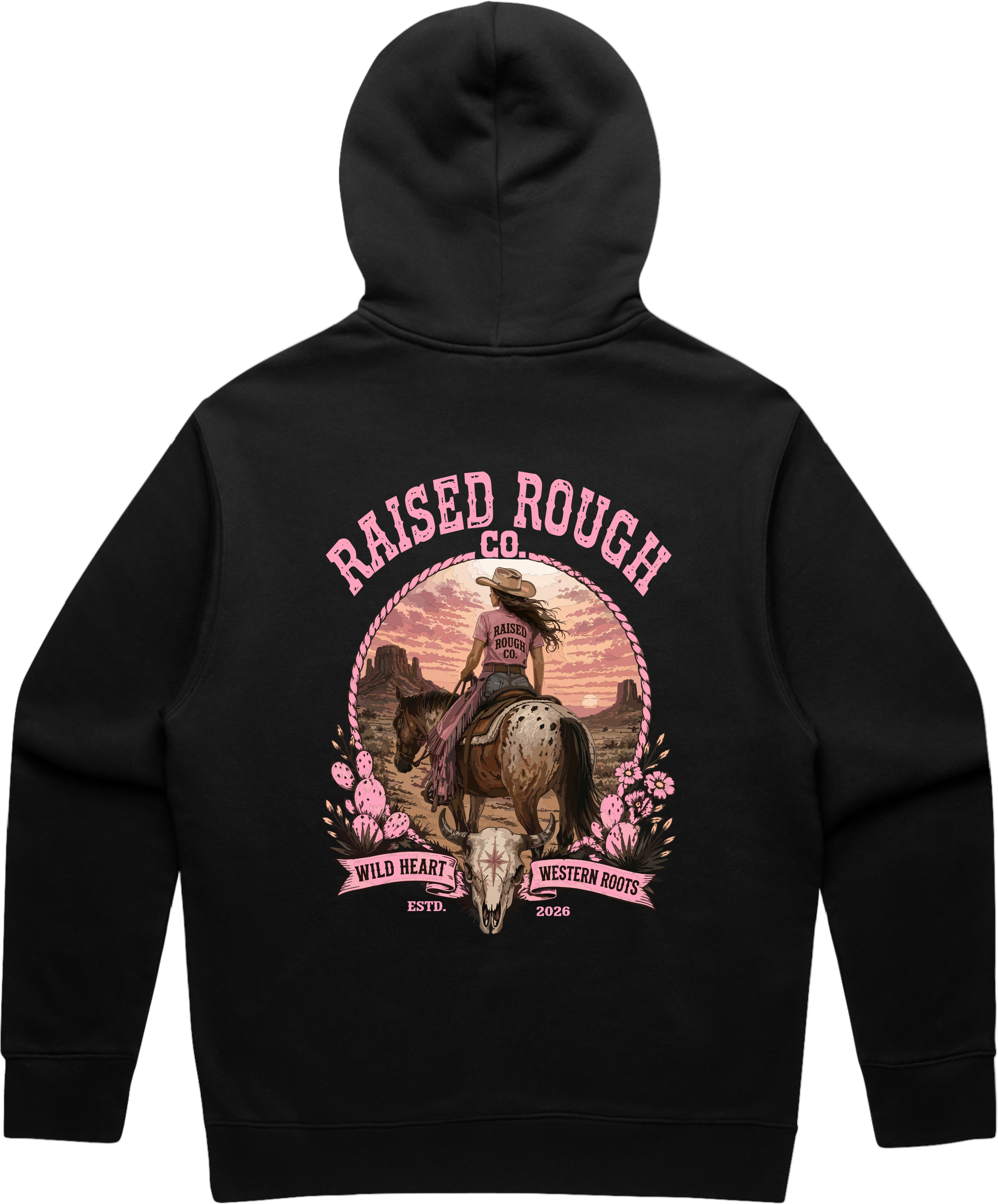 Unisex Raised Rough Co. Relaxed Hood – Black/Cowgirl